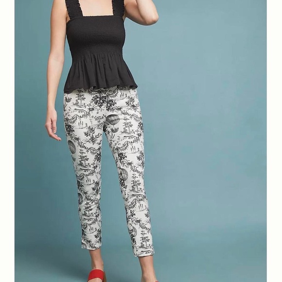 The essential slim by Anthropologie toile print black and white trousers pants - Picture 2 of 7